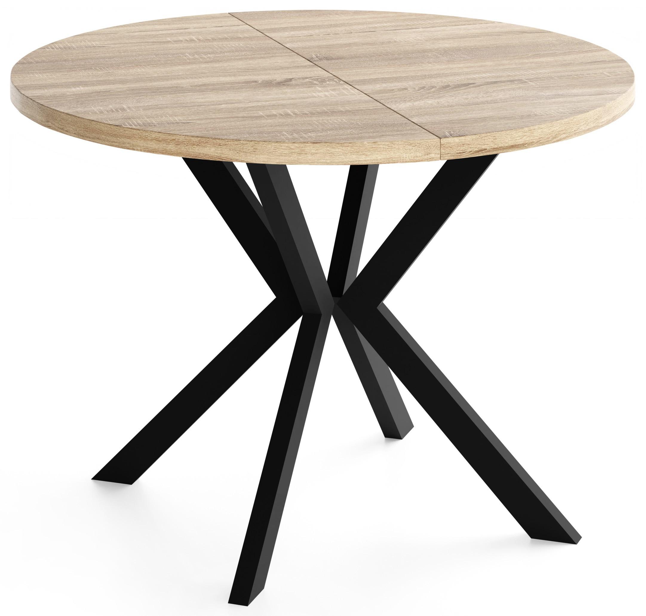 ESSTISCH Valeo runder ausziehbarer, Sonoma Eiche 120-200/120/76 cm - Schwarz/Sonoma Eiche, Holzwerkstoff/Metall (120/200/76cm) - WFL GROUP