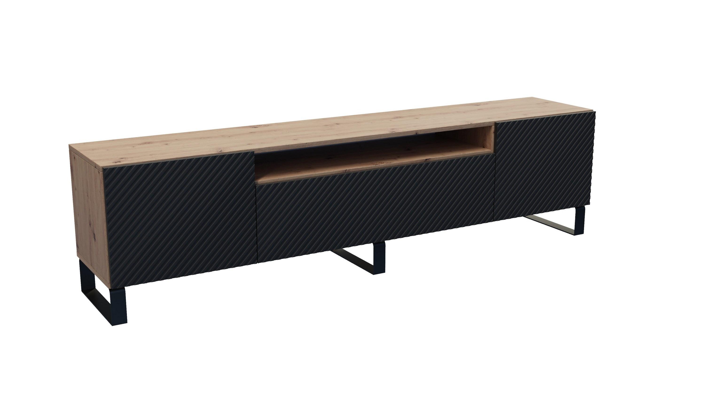LOWBOARD CAVA 200/41/40 cm, Stand-TV-Schrank Eiche Artisan - Schwarz/Eiche Artisan, Holzwerkstoff (200/41/40cm) - MASSENO