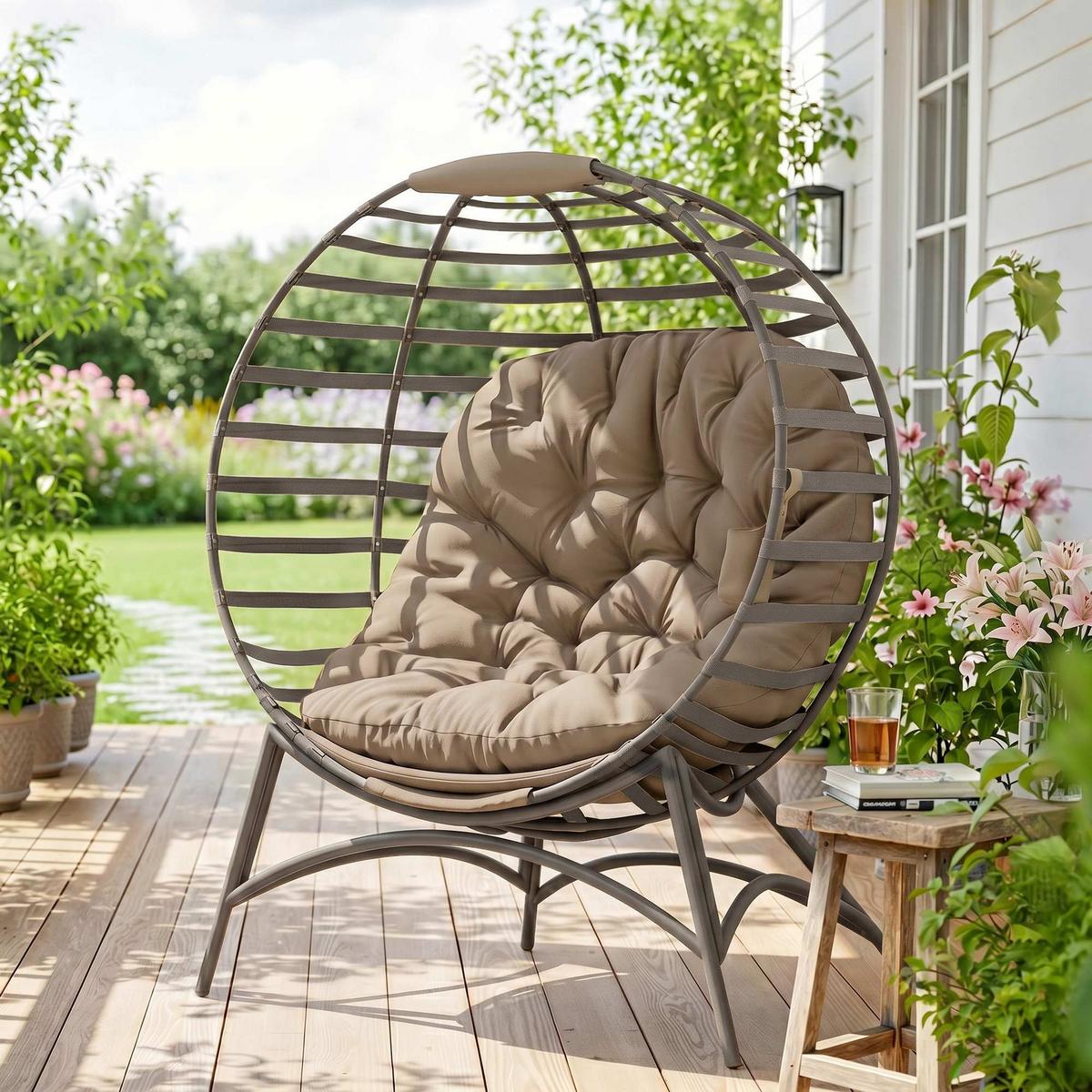 PAPASANSESSEL, Stahl, Sand - Sandfarben, Metall (77/139/118cm) - Outsunny