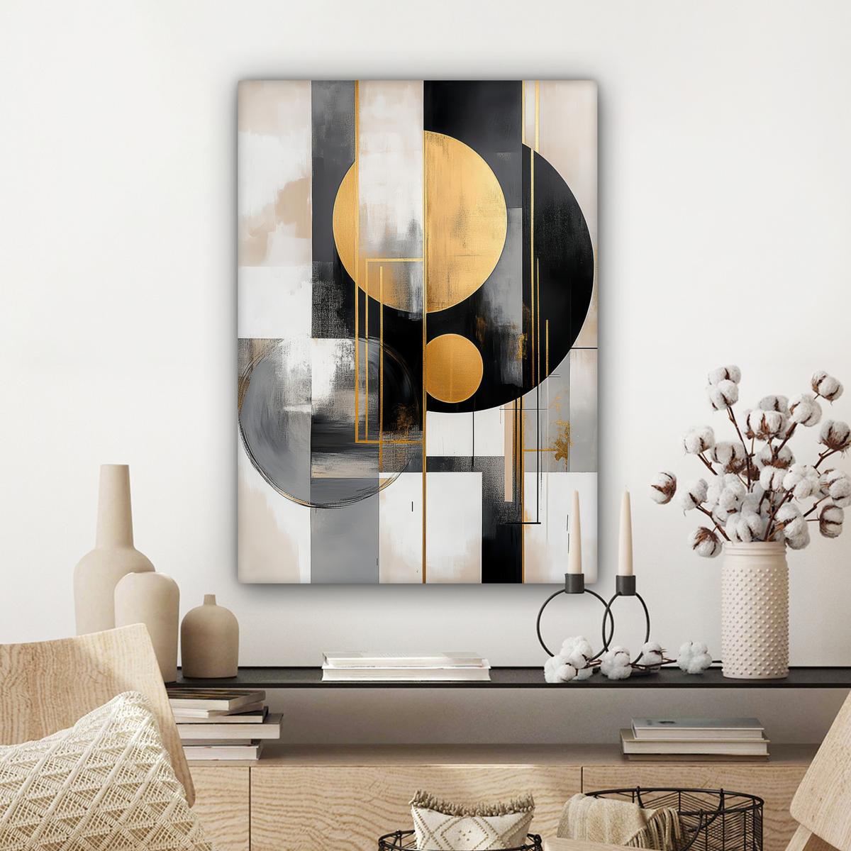 LEINWANDBILD Abstrakt - Gold - Silber - Formen - Ästhetisch - Modern Wandbild Wohnzimmer 60x80 cm - Goldfarben, Textil (60/80cm) - MuchoWow