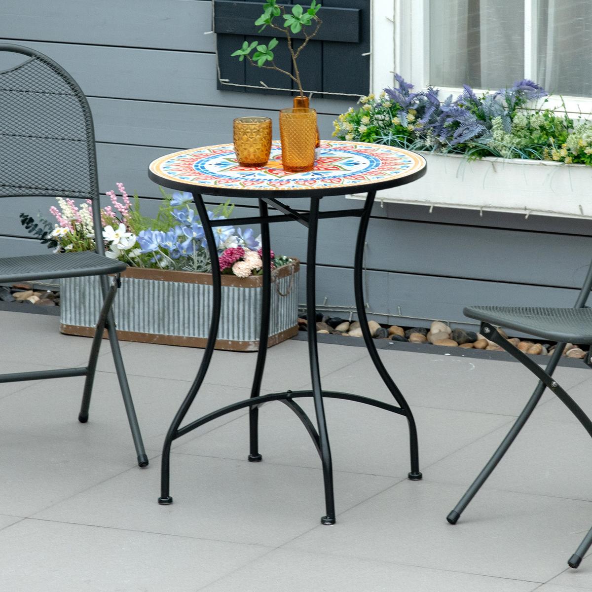 GARTENTISCH, Rot+Blau+Weiß, Keramik - Rot, Keramik (60/60/71cm) - Outsunny