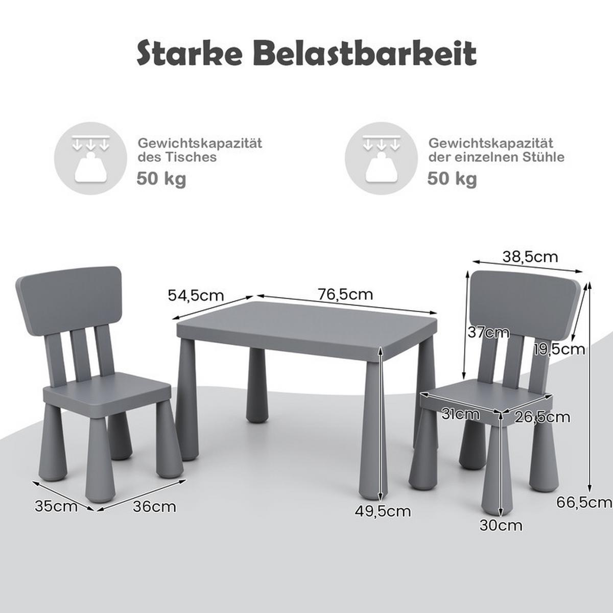 KINDERTISCH mit 2 Stühlen grau(3-tlg) - Grau, Kunststoff (76.5/49.5/54.5cm) - COSTWAY