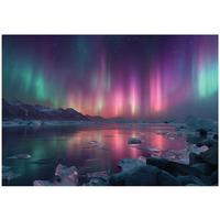 FOTOTAPETE Nordlicht Landschaft Lila 150x105 cm - Multicolor, Papier (150/105cm) - Wallarena