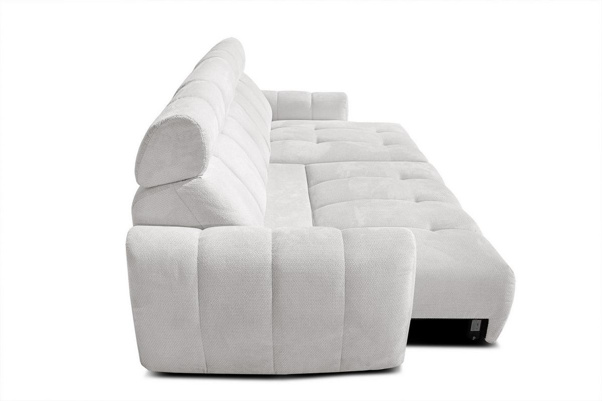 ECKSOFA KIMI 3-Sitzer, ausziehbarer Sitz, verstellbare Kopfstützen, cremefarben - Creme/Schwarz, Holzwerkstoff/Textil (270/160cm) - Wozimo