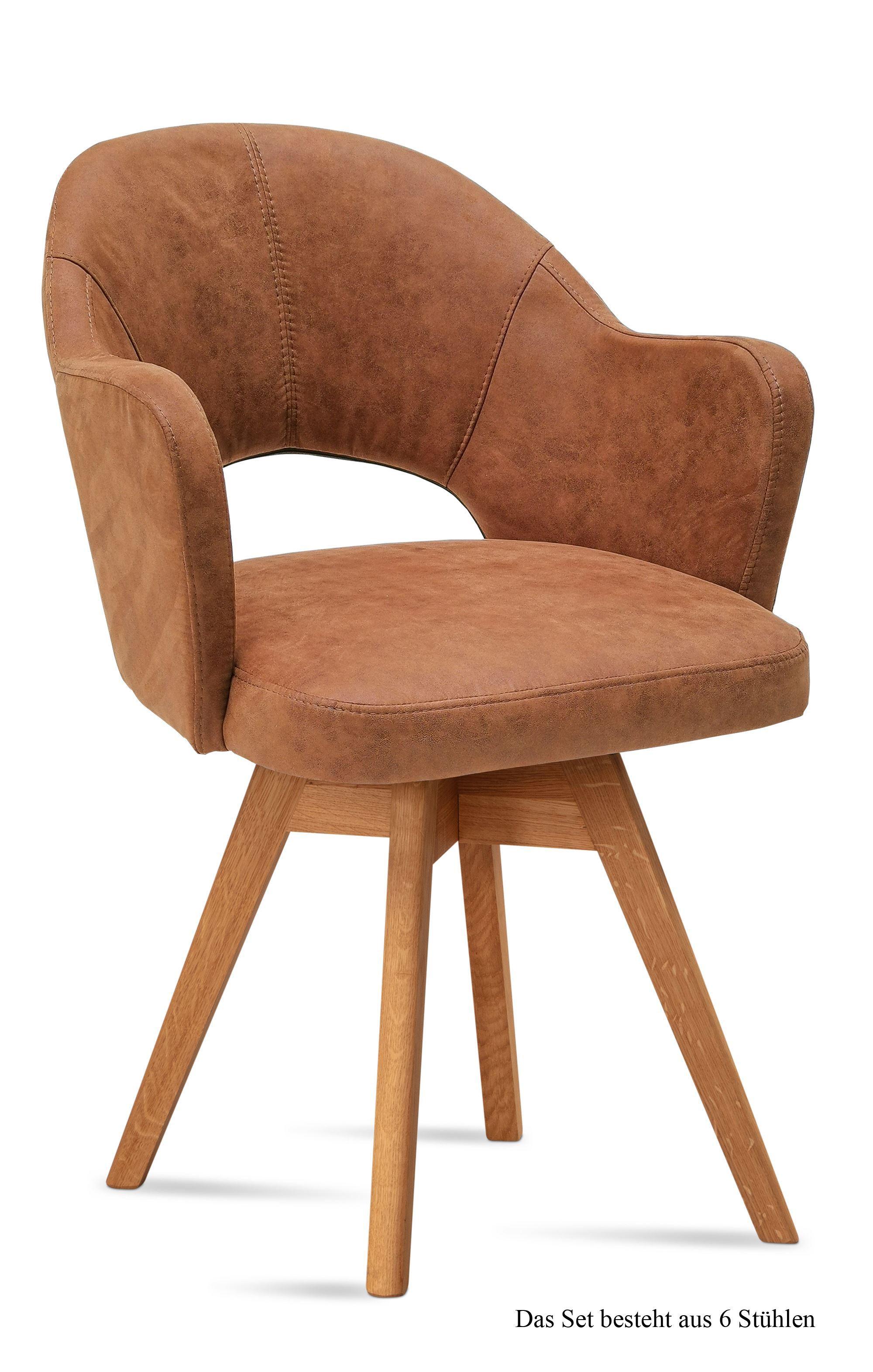 ARMLEHNSTUHL drehbar (6er-Set) Dosya 59x87x61 Eiche geölt/Cognac - Cognac/Eichefarben, Kunststoff (61/87/59cm) - 58aufmkessel