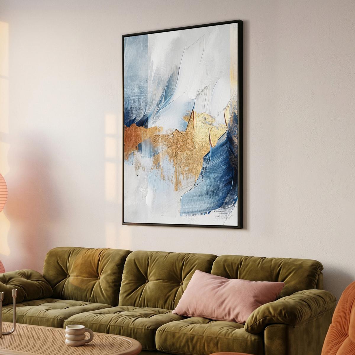 LEINWAND Bilder mit Rahmen - Gold - Blau - Aquarell - Kunst - Modern - 80x120 - Hellblau, Textil (80/120cm) - MuchoWow