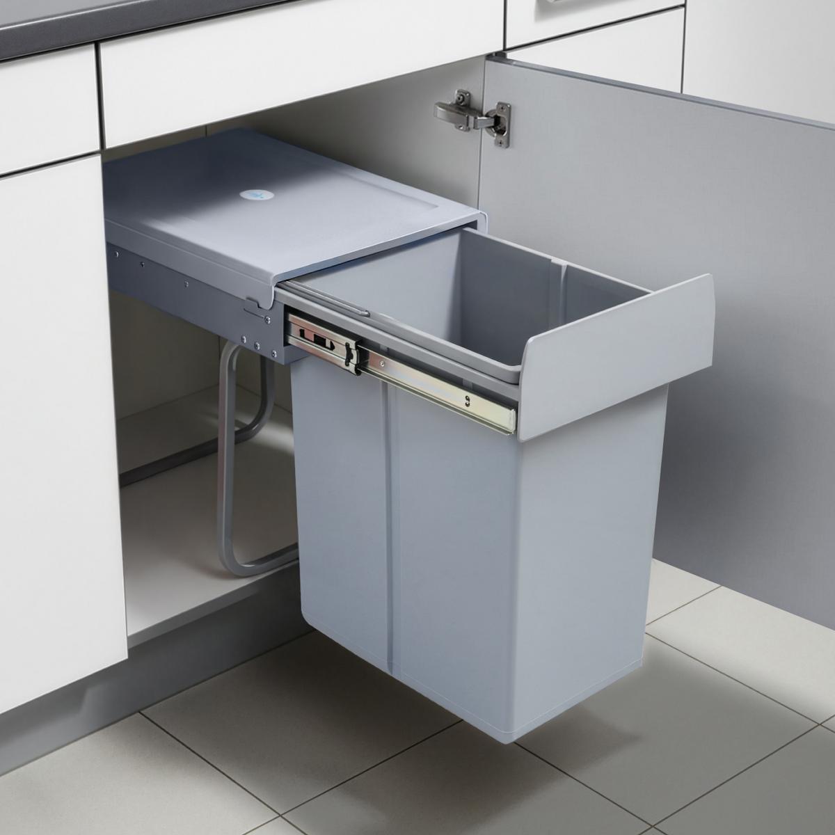 EINBAU-MÜLLEIMER Froland - Grau, Kunststoff/Metall (34/42/26cm) - [en.casa]
