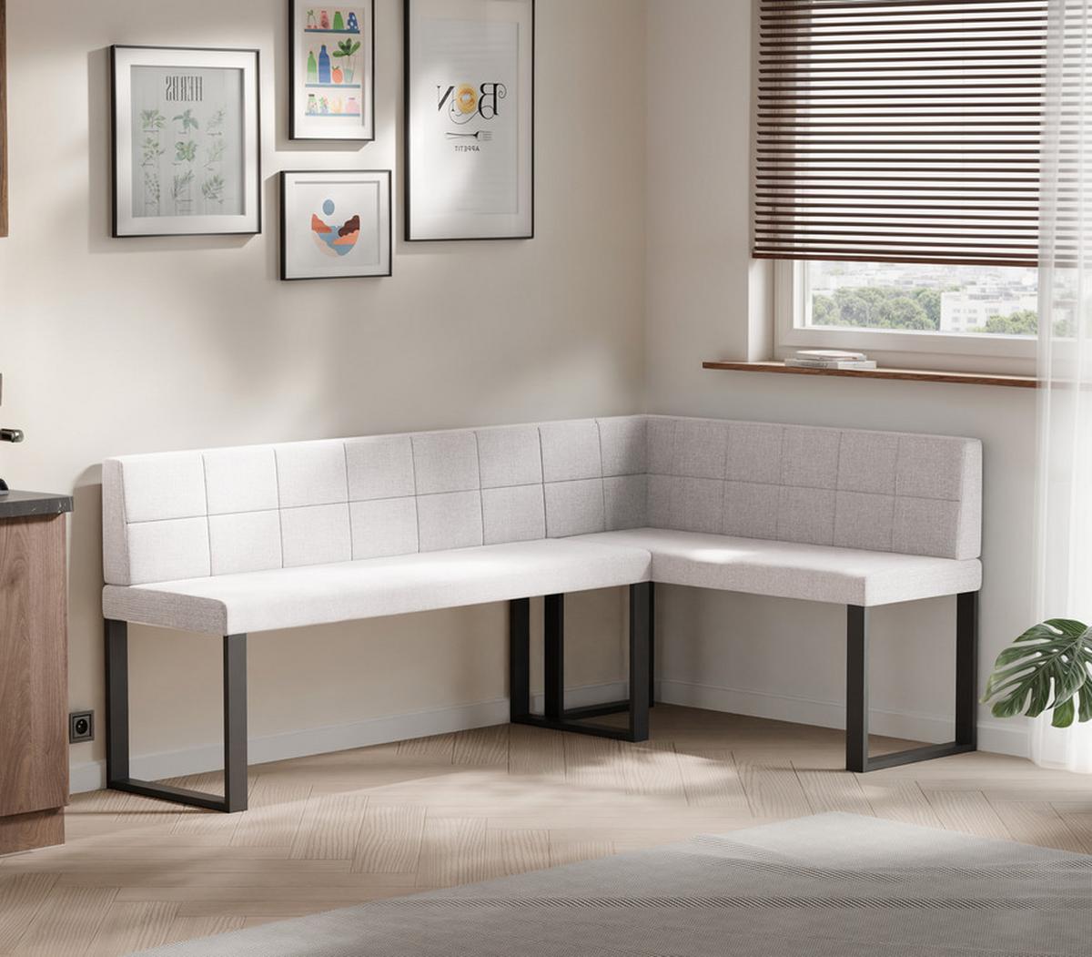 ECKBANK rechts SANA U Webstoff gesteppt, 142/196 cm Beige - Beige, Textil/Metall (142/196cm) - Idohome