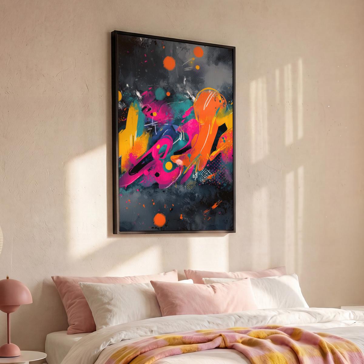 LEINWAND Bilder mit Rahmen - Abstrakt - Graffiti - Farbenfroh - Farbspritzer - 80x120 - Multicolor, Textil (80/120cm) - MuchoWow