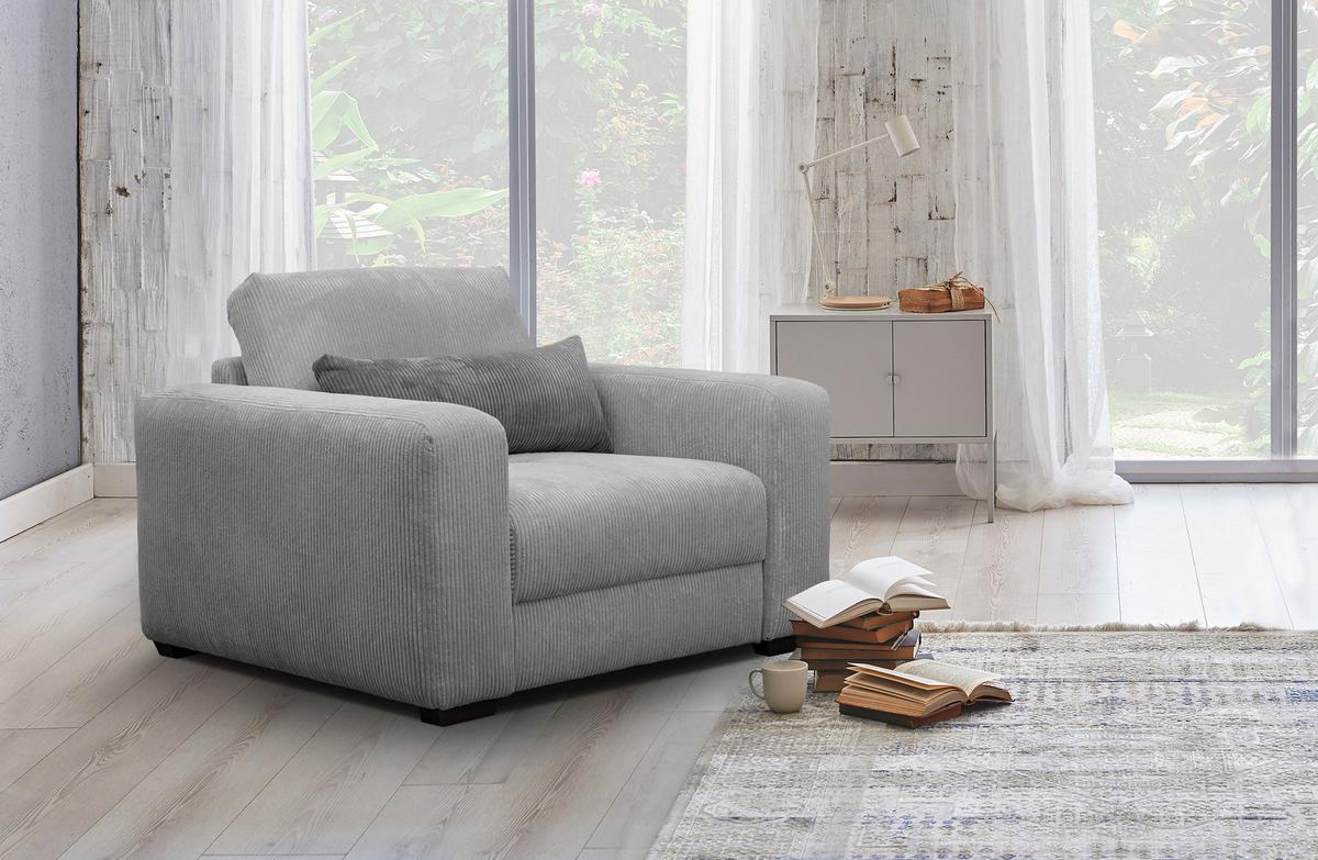 SESSEL OLI in Cordstoff hellgrau - Hellgrau, Holz/Textil (130/91/108cm) - Wozimo