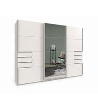 SCHWEBETÜRENSCHRANK 3-türig B270/H208/64 cm, Weiß, eine Spiegeltür, Kleiderschrank mit Schubladen & Vollausstattung / 22613 - Weiß, Holzwerkstoff/Metall (270/208/64cm) - luma-home