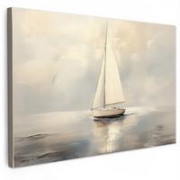 LEINWANDBILD Segelschiff - Meer - Bewölkt Wohnzimmer Groß 120x80 cm - Creme, Textil (120/80cm) - MuchoWow