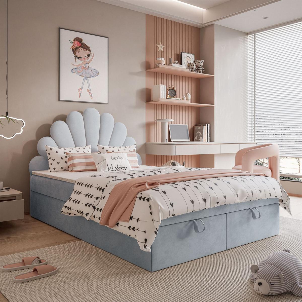 KONTINENTALBETT ASHLEY II mit Federkernmatratze 140x200 cm, Stoff: French Velvet 679, Topper: ja - Blau, Textil (140/200cm) - Lookway