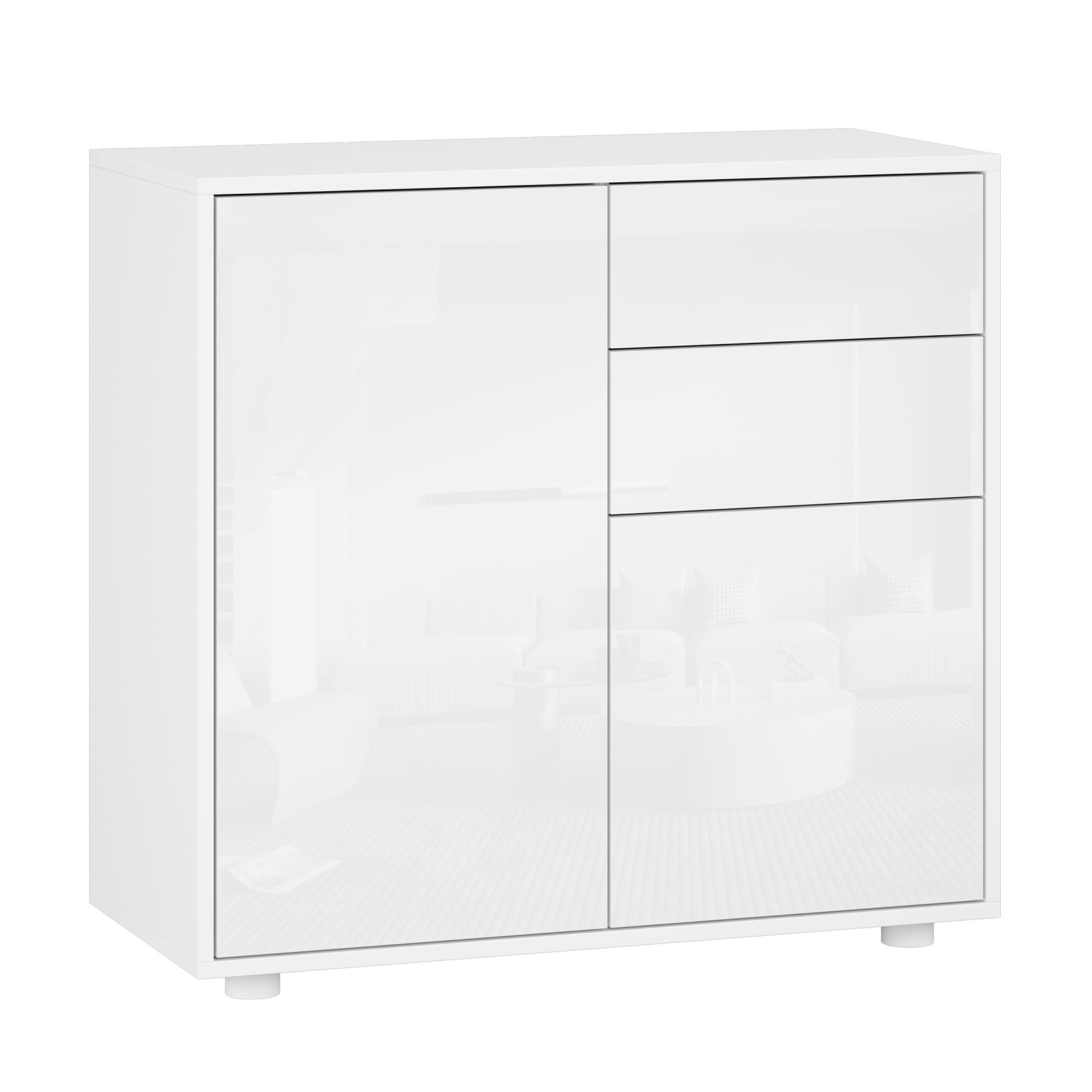 SIDEBOARD Paarl - Weiß Hochglanz, Holzwerkstoff (79/74/36cm) - [en.casa]