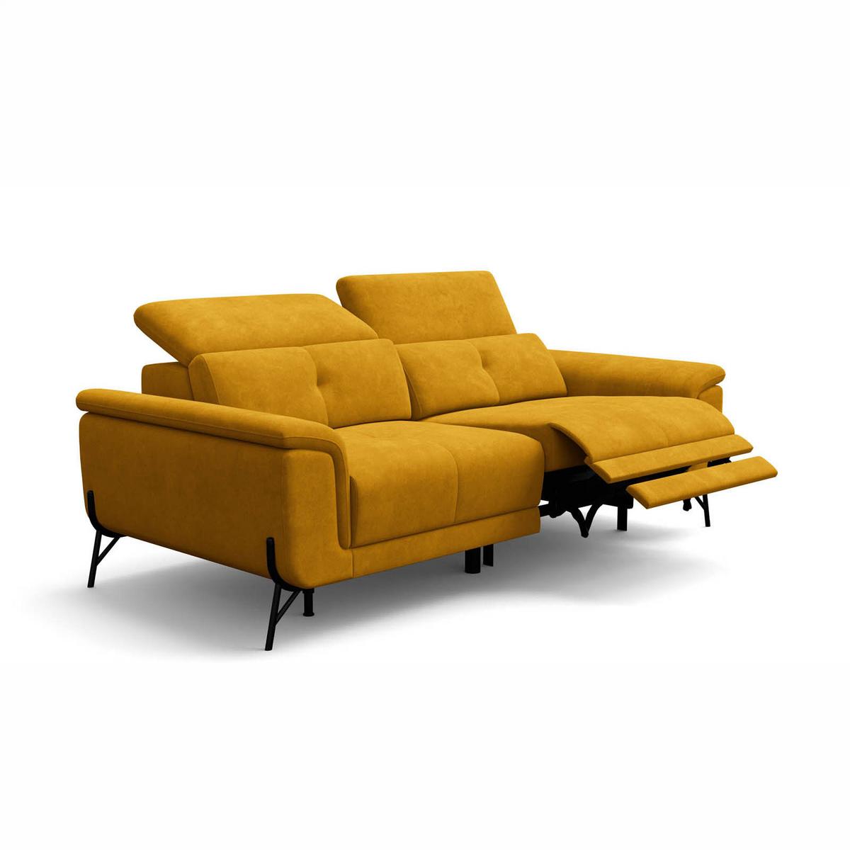 SOFA RELAX AVENA 3-Sitzer, gelber Veloursstoff - Gelb/Schwarz, Holz/Textil (204/80/108cm) - Courtois Laville