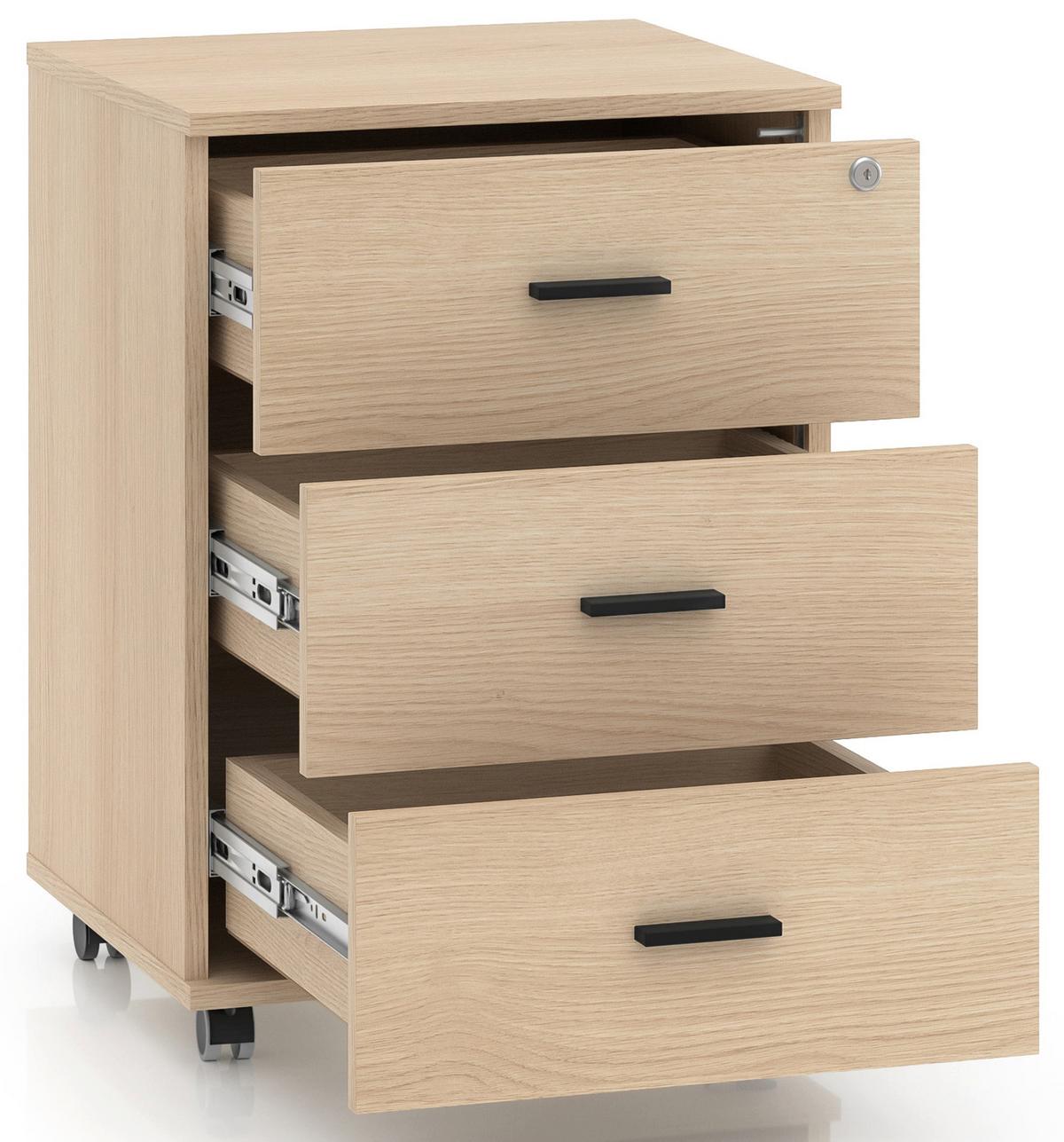 ROLLCONTAINER Odelis mit 3 Schubladen 46 cm - Beige/Schwarz, Holzwerkstoff (46/64/41cm) - Selsey