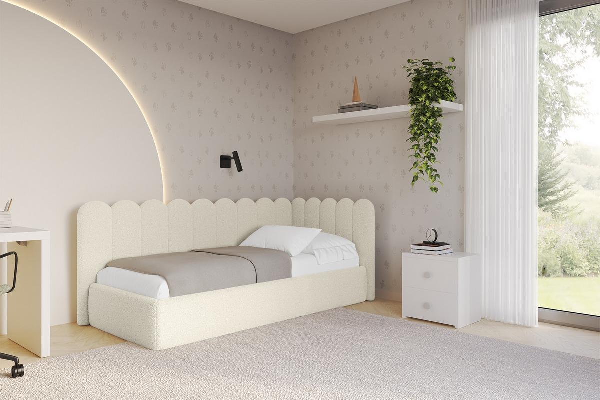 EINZELLBETT Jugendbett mit Bettkasten und Matratze H3/H4, Links - ARTY 100x200 Beige - Champagner, Holzwerkstoff/Textil (100/200cm) - ALTDECOR