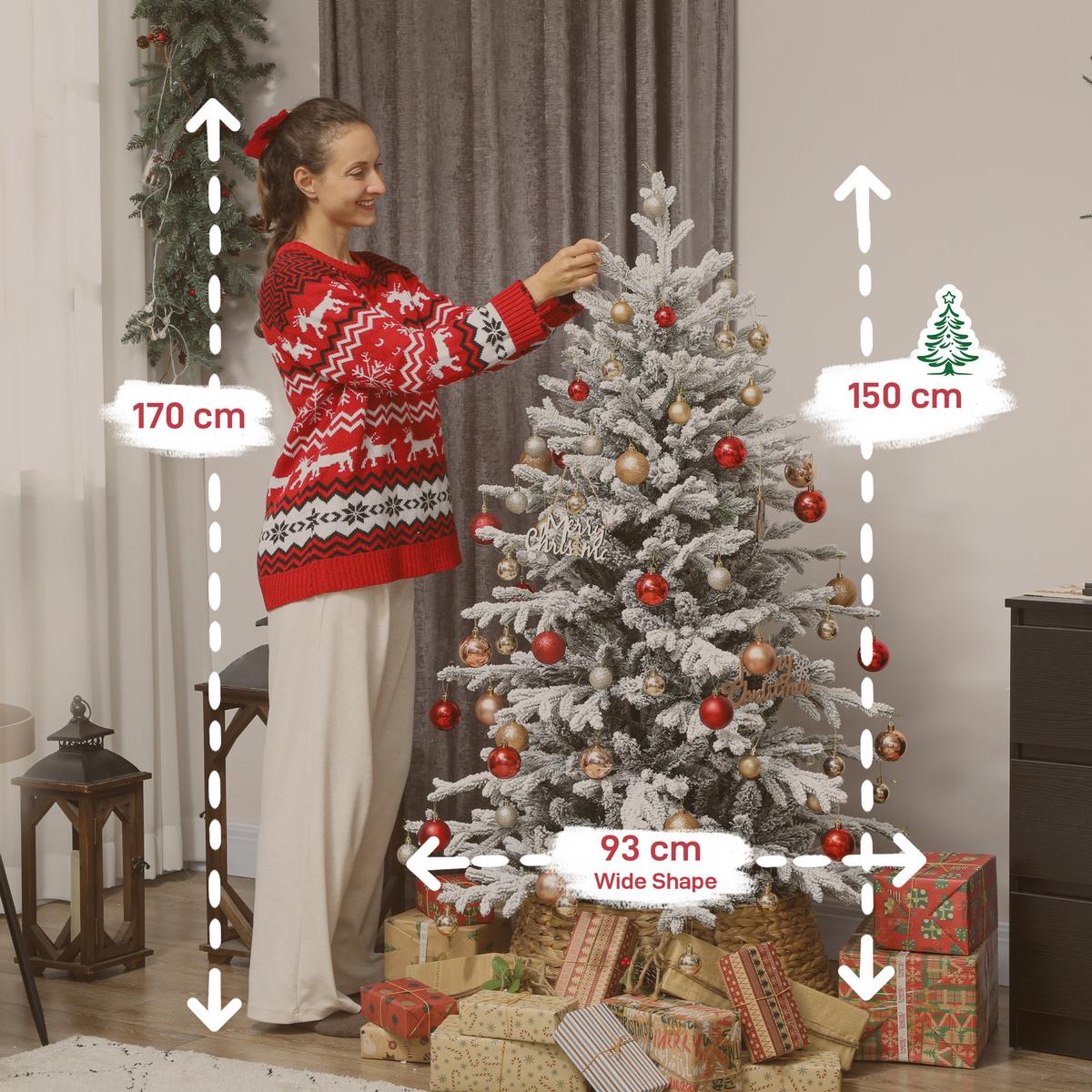 KÜNSTLICHER-WEIHNACHTSBAUM, 150cm Christbaum mit Schnee, 1162 Zweigen Grün - Grün, Kunststoff (150cm) - HOMCOM