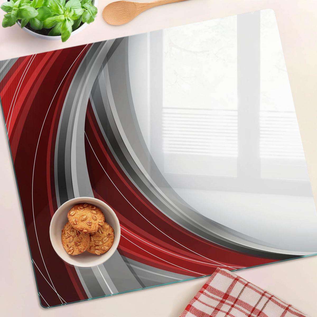 GLASPLATTE 60x52 cm Wellenhintergrund - Rot, Glas (60/0.4/52cm) - TULUP