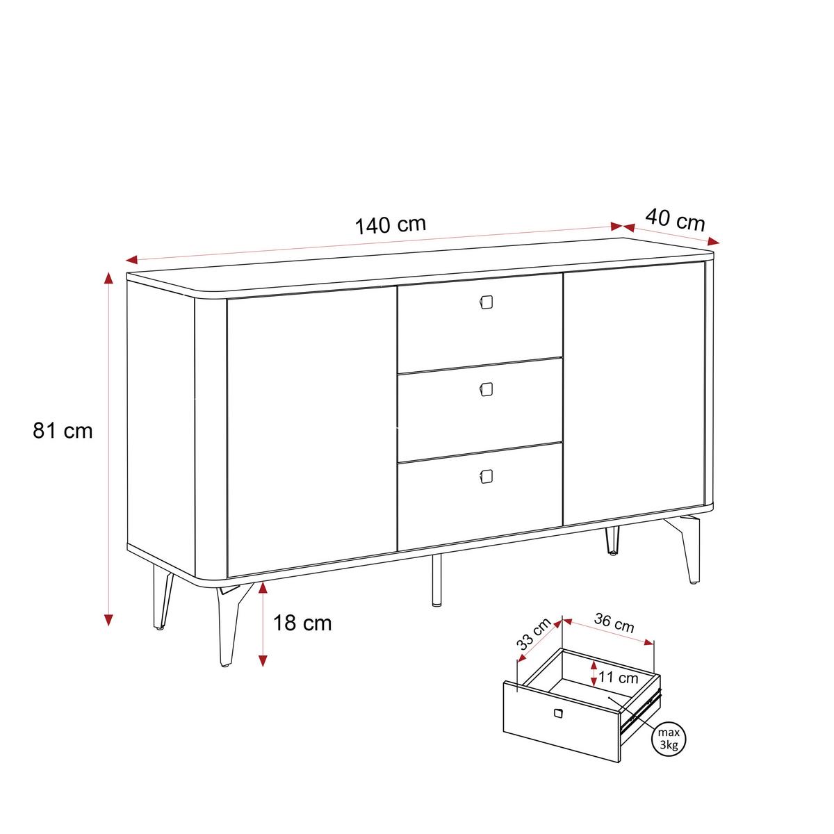 KOMMODE BELLAGIO - Kaschmir, Holzwerkstoff (140.1/140.1/40.2cm) - Idohome