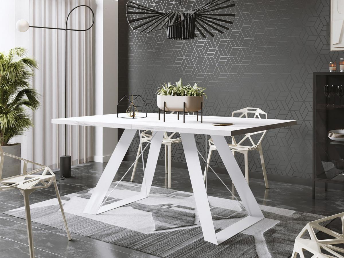 ESSTISCH Colter Weiß rechteckig ausziehbar, Marmor Weiß 160-260/90/76 cm - Ecru/Weiß, Holzwerkstoff/Metall (90/260/76cm) - WFL GROUP
