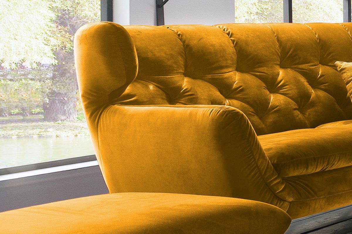 SOFA CHARME Gelb Velvet - Currygelb/Petrol, Textil (225/94/95cm) - KAWOLA