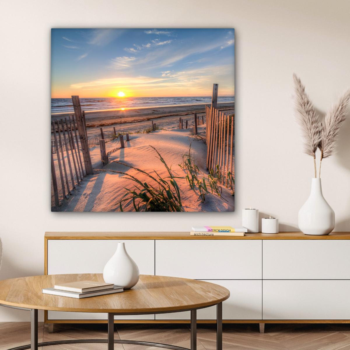 LEINWANDBILD Strand - Meer - Düne - Sonnenuntergang - Landschaft Deko Groß 90x90 cm - Beige, Textil (90/90cm) - MuchoWow