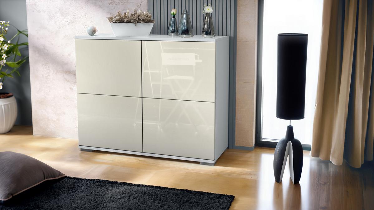 KOMMODE Rova Creme Hochglanz - Creme, Holzwerkstoff (92.5/75.5/35cm) - Vladon