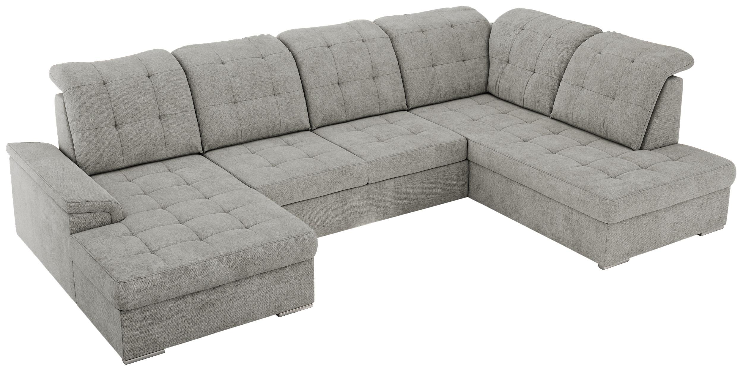 WOHNLANDSCHAFT MADRITO U - Hellgrau Struktur - Rechts - Silberfarben/Hellgrau, Textil/Metall (323/89/204cm) - MKS