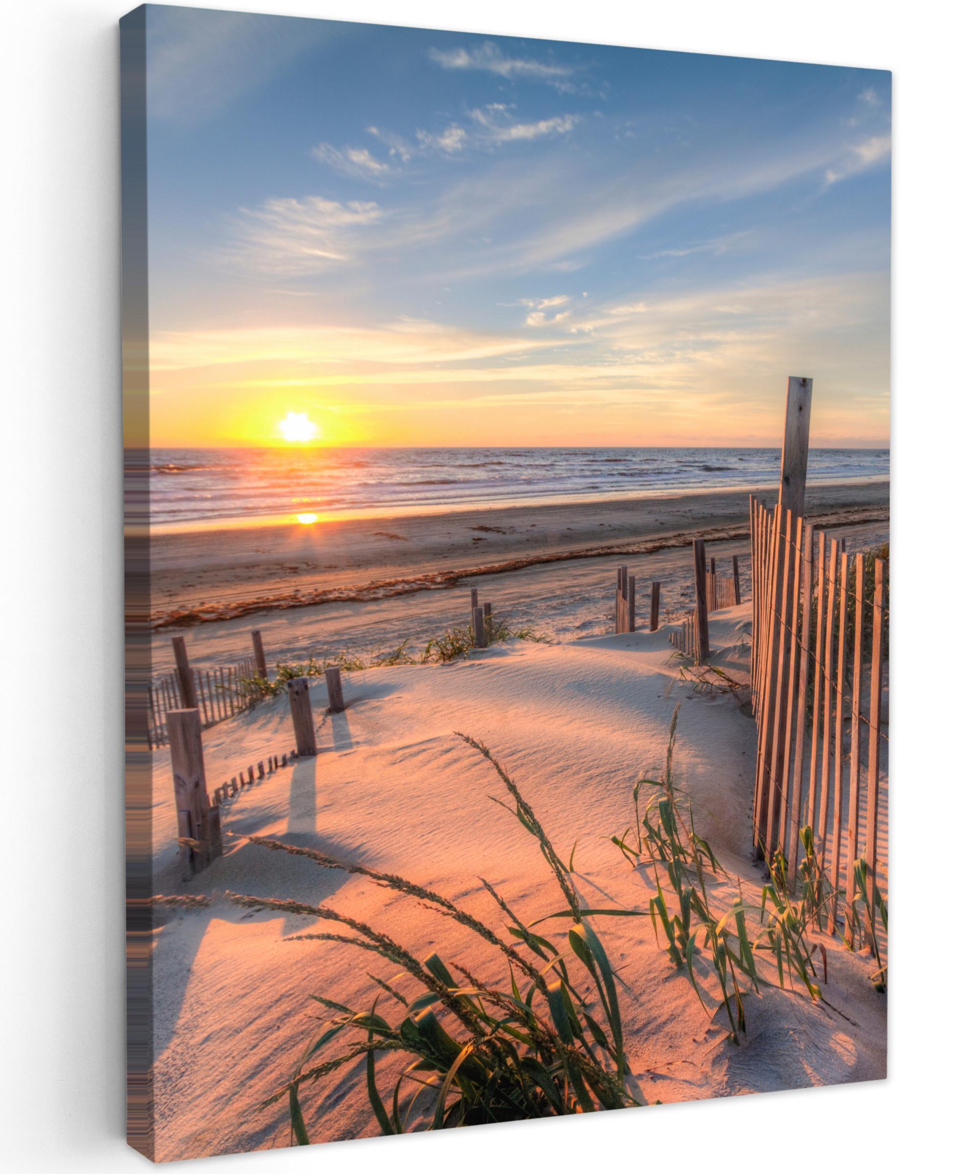 LEINWANDBILD Strand - Meer - Düne - Sonnenuntergang - Landschaft Wandbild Wohnzimmer 60x80 cm - Beige, Textil (60/80cm) - MuchoWow