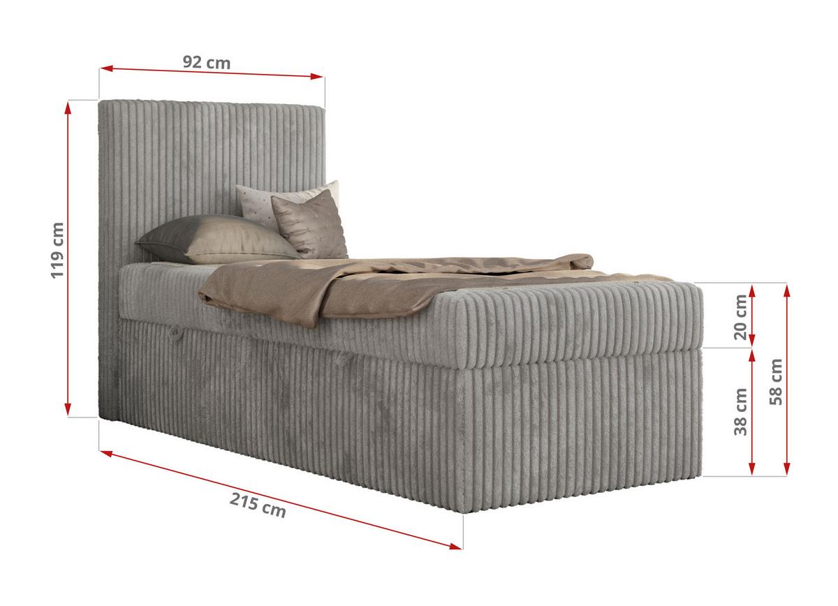 JUGENDBETT TILIO 90/200 - Hellgrau - H4 - Links Seite - Hellgrau, Textil (90/200cm) - MKS