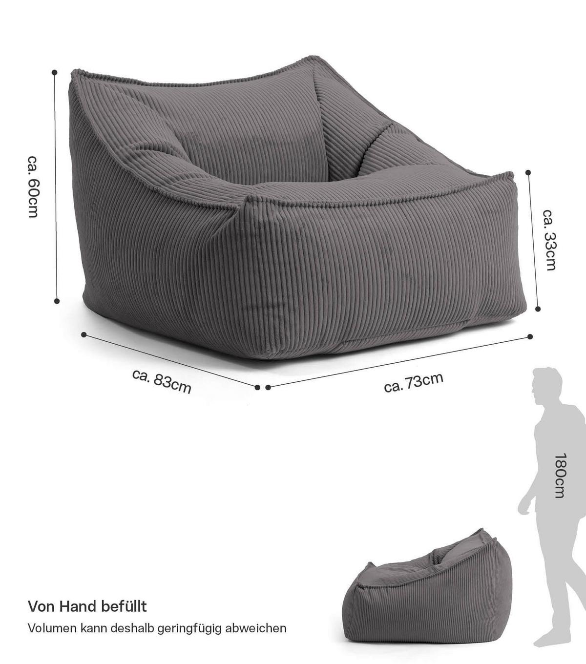 SITZSACK Cord Snug - Anthrazit, Textil (80/60/83cm) - Mokebo