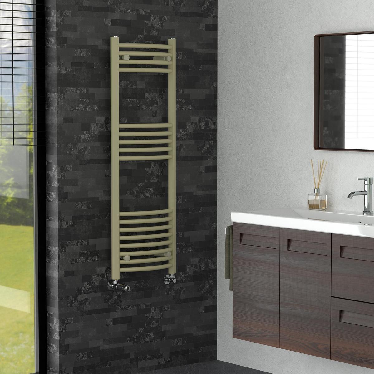 HANDTUCHHEIZKÖRPER 400 x 1200 mm Beige mit Thermostatventil Badheizkörper gebogen mit Seitenanschluss - Beige, Metall (40/120/3cm) - LuxeBath