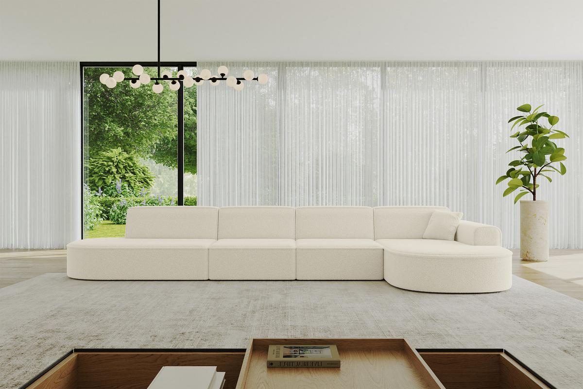 ECKSOFA Ottomane Rechts MARI-L3 - 413x171x79 cm Beige Bouclé - Beige/Schwarz, Holzwerkstoff/Kunststoff (171/413cm) - ALTDECOR