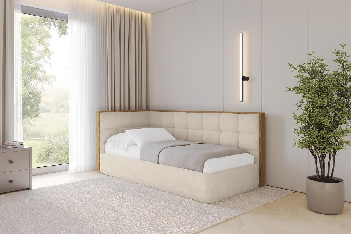 EINZELLBETT Jugendbett mit Bettkasten, Rechts - SOVY 90x200 Beige - Naturfarben, Holzwerkstoff/Textil (90/200cm) - ALTDECOR