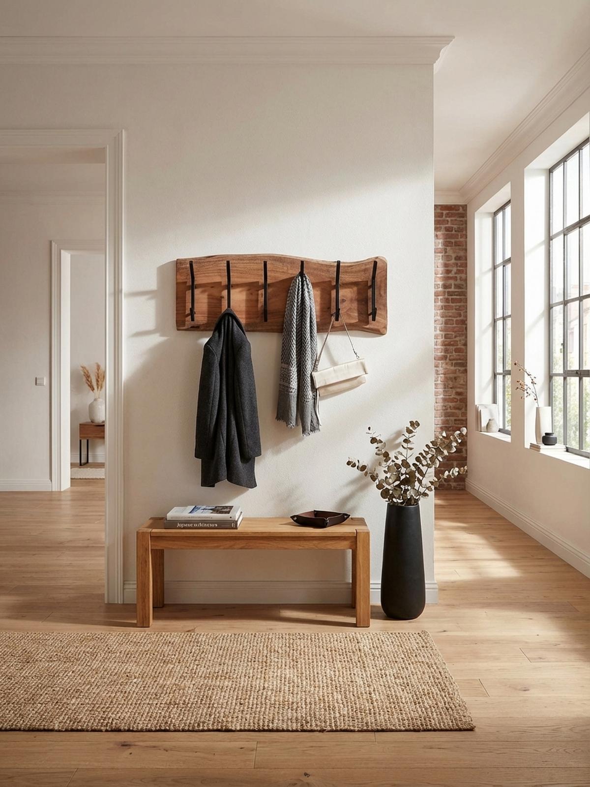 WANDGARDEROBE Akazie Massivholz Metall Modern 100x29x12,5 cm mit Baumkante - Beige, Holz (100/29/13cm) - KADIMA DESIGN