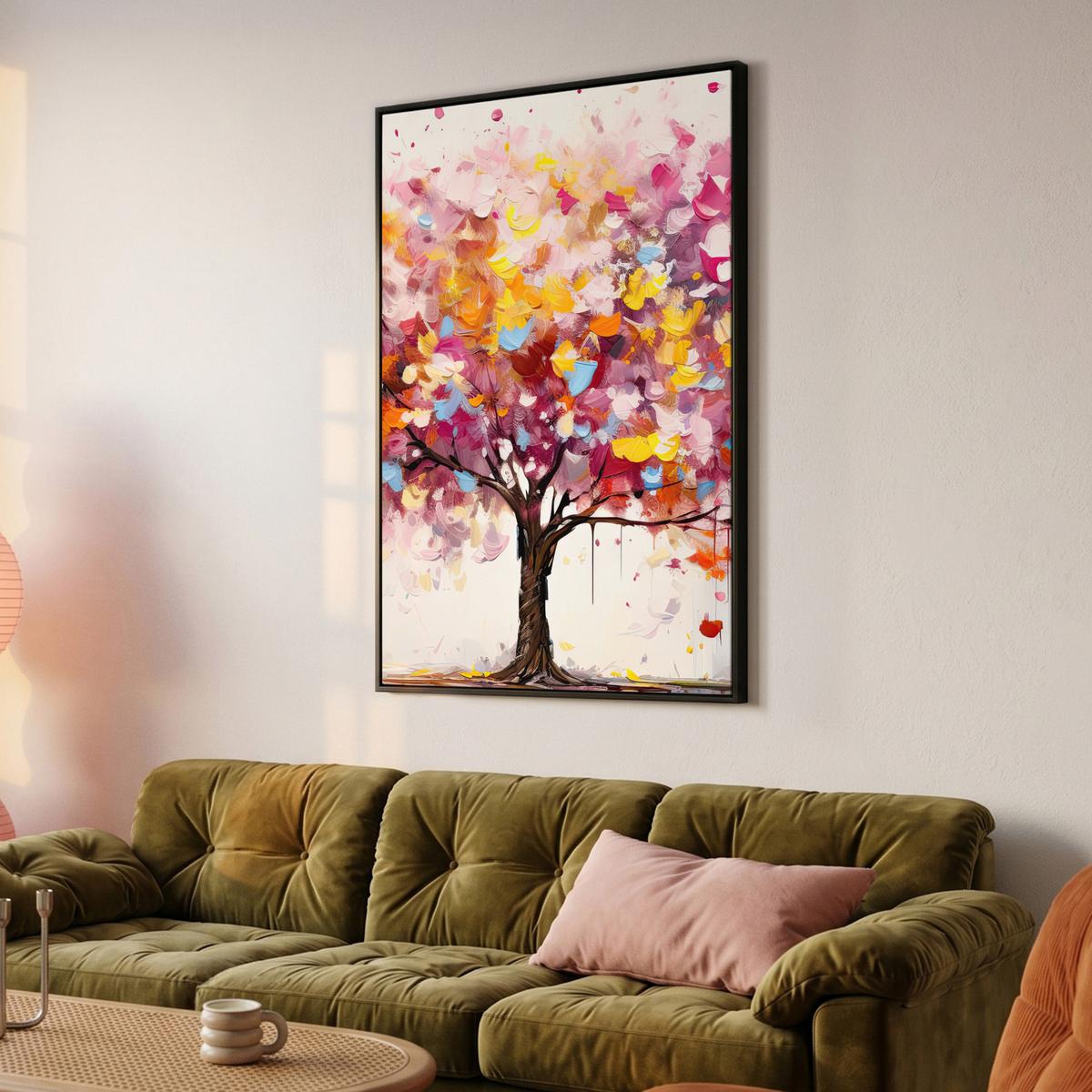 LEINWAND Bilder mit Rahmen - Aquarell - Baum - Kunst - Abstrakt - 90x140 - Multicolor, Textil (90/140cm) - MuchoWow