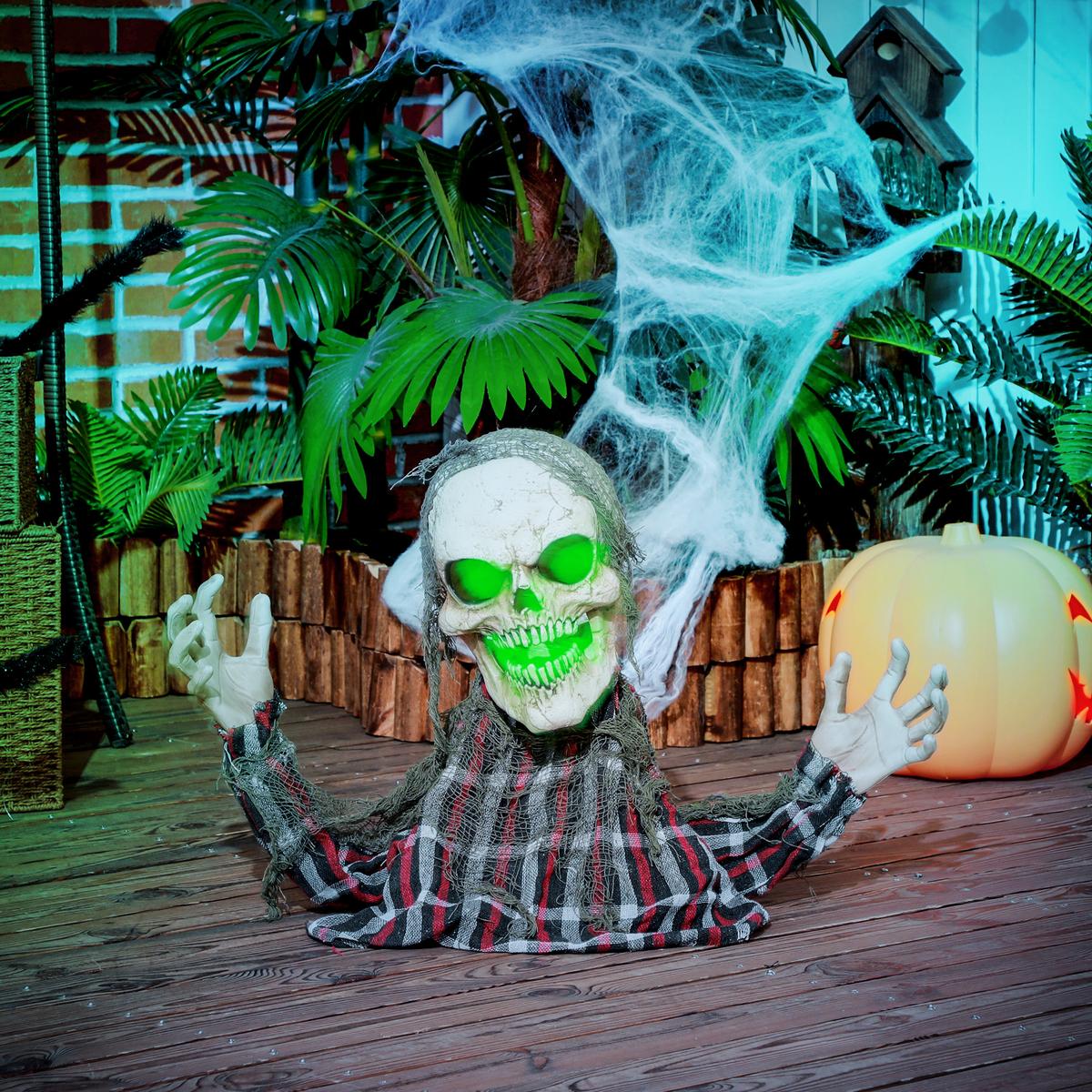 70CM Halloween Dekoration Skelett Halbkörper Figur mit LED-Lichter Soundfunktion - Dunkelgrau, Kunststoff (16/70/40cm) - HOMCOM