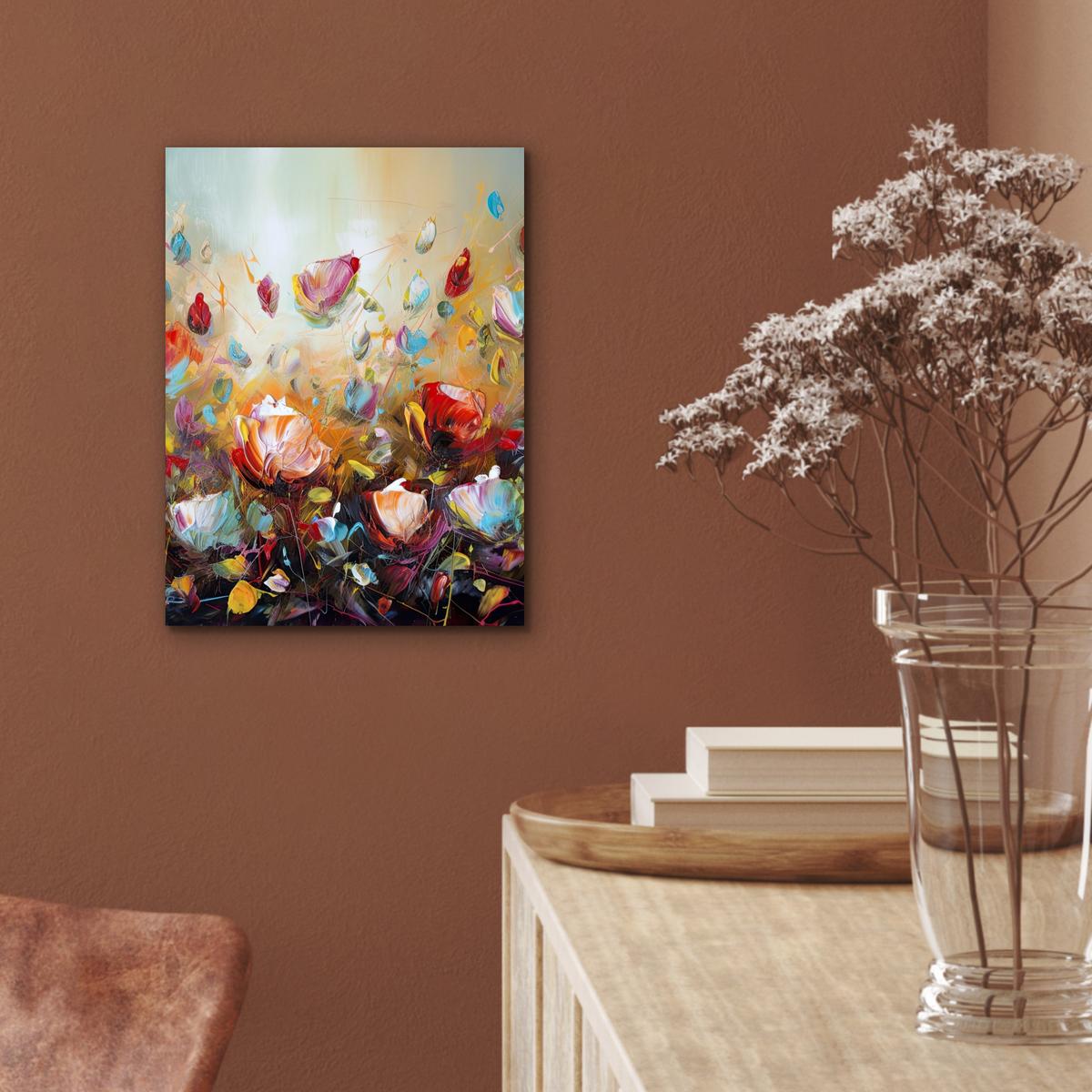 METALLBILD Blumen - Kunst - Natur - Ölgemälde 30x40 cm - Multicolor, Metall (30/40cm) - MuchoWow