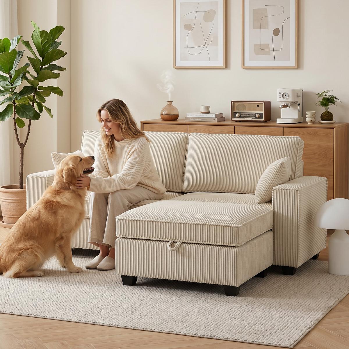 ECKSOFA Polyester Beige - Beige, Holzwerkstoff/Kunststoff (151/216cm) - HOMCOM