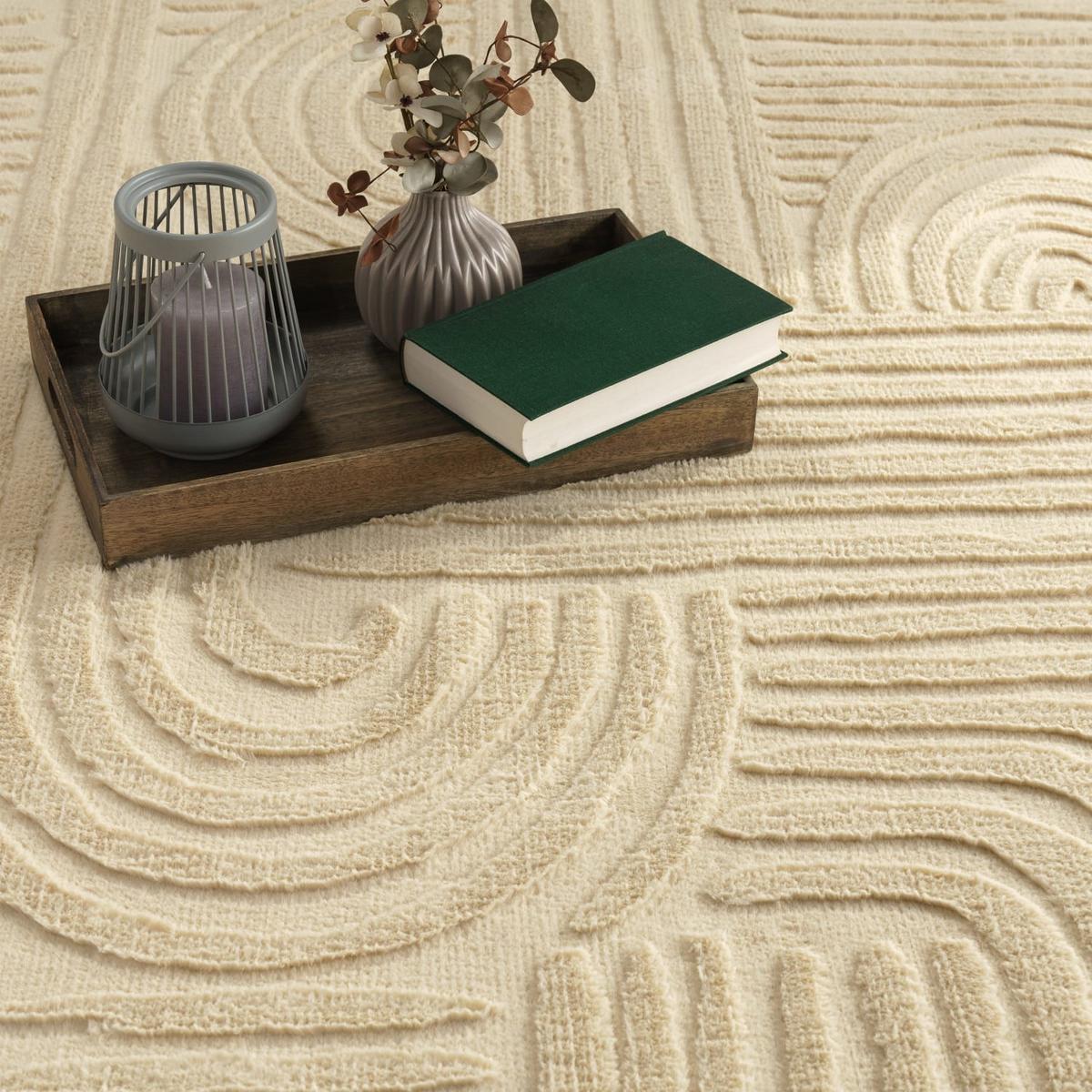 KURZFLORTEPPICH, mit Struktur, aus Polyester, Florhöhe 10 mm, Beige, 80 x 150 cm - Beige, Textil (150/80cm) - KADIMA DESIGN