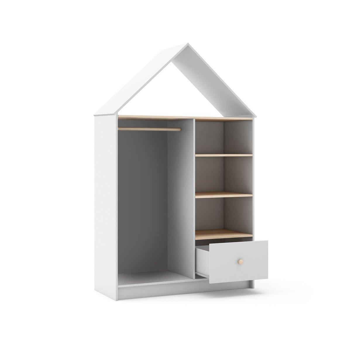 KLEIDERSCHRANK mit 3 Nischen, 1 Schublade und 1 Kleiderstange H180 cm 45/110/180 cm - Weiß, Holz (45/180/110cm) - Calicosy