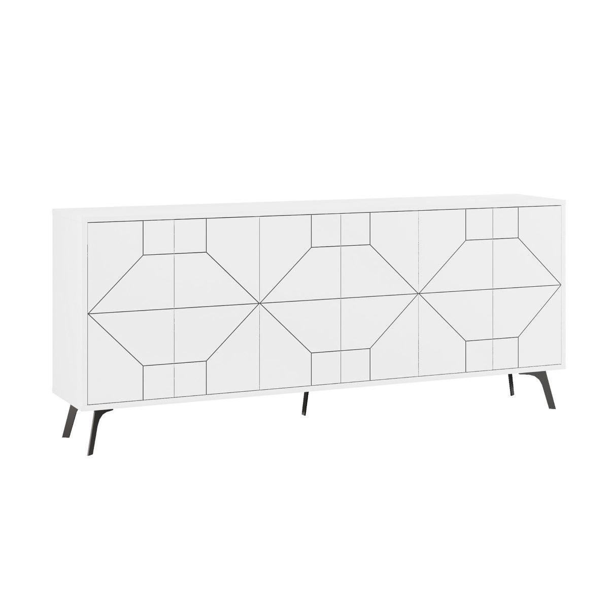 SIDEBOARD mit 6 dekorierten Türen L184 cm - Dune - Weiß, Holzwerkstoff (35/77.4/184cm) - Calicosy