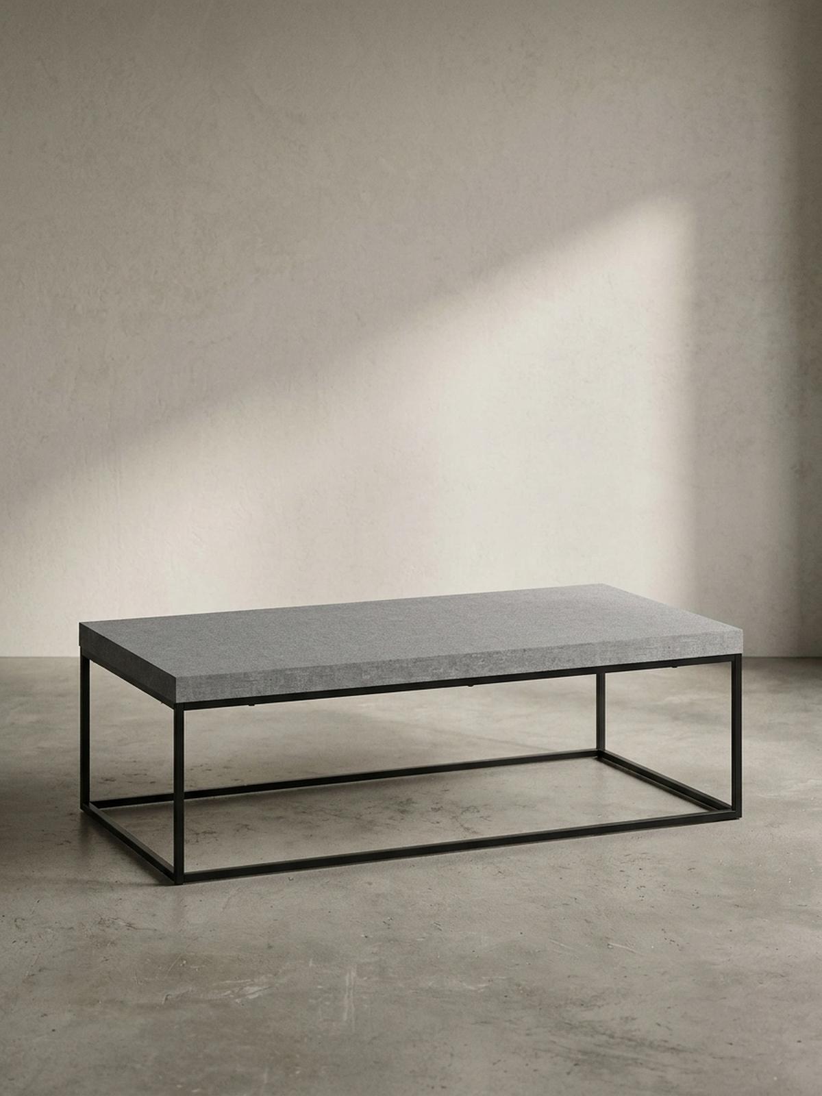 COUCHTISCH in Stein-Optik mit Metallbeinen, Modernes Design, Rechteckig, Groß, Grau 120x60x38 cm - Schwarz/Grau, Holzwerkstoff/Metall (60/120/38cm) - KADIMA DESIGN