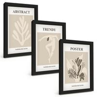 BILDER SET 3er Set - 20x30 cm Schwarzer Rahmen - Blumenmuster beige braun - Schwarz, Kunststoff (20/30cm) - TULUP