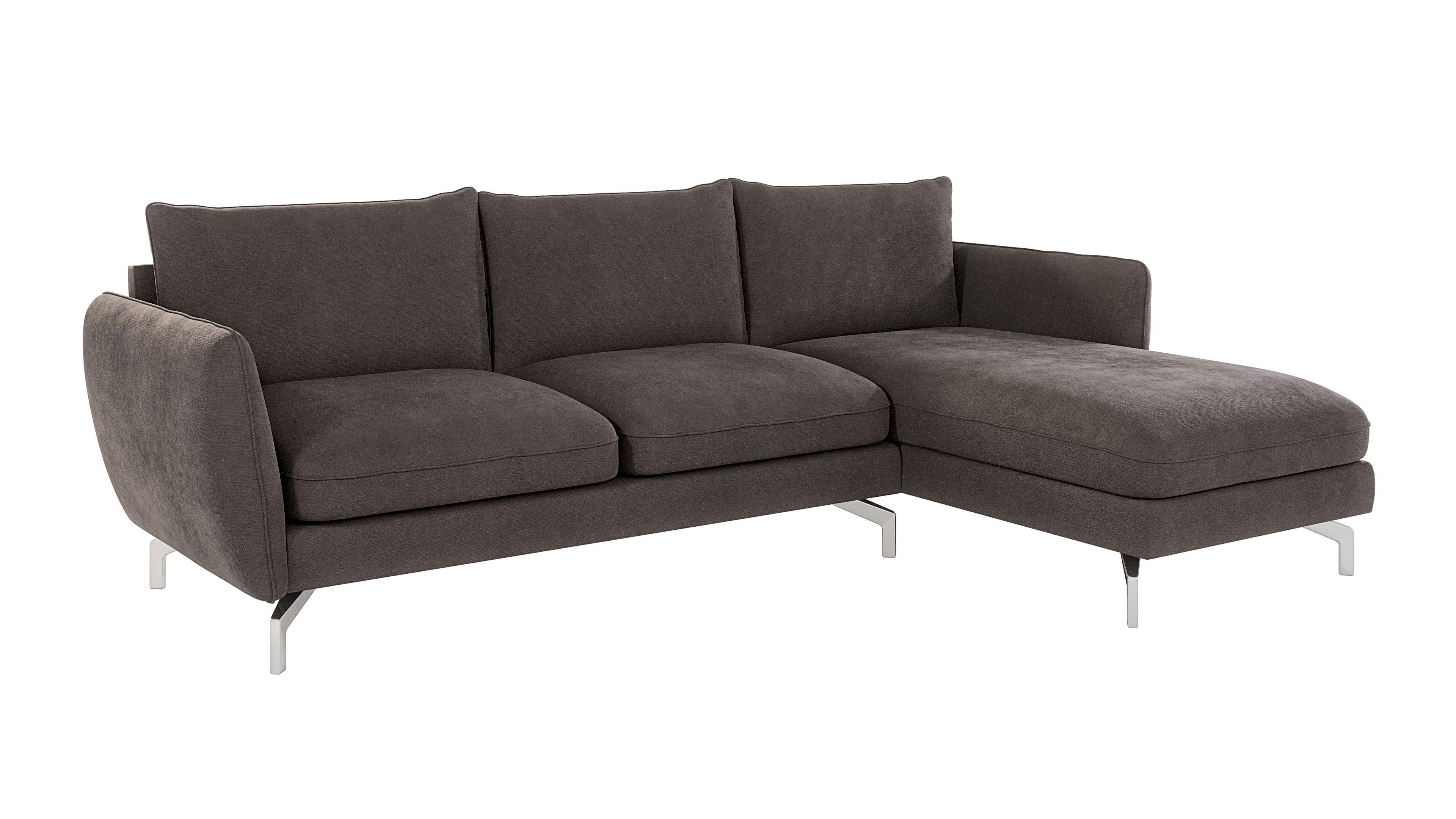 ECKSOFA Elou Braun - Khaki Microfaser - Chromfarben/Dunkelbraun, Holz/Textil (261/167cm) - S-Style Möbel