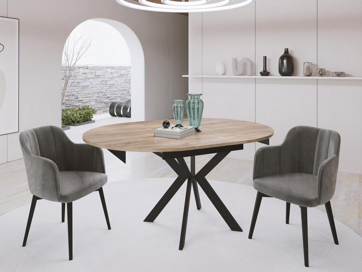 ESSTISCH Lily runder ausziehbarer, Sonoma Eiche 100-140/100/76 cm - Schwarz/Sonoma Eiche, Holzwerkstoff/Metall (100/100/76cm) - WFL GROUP
