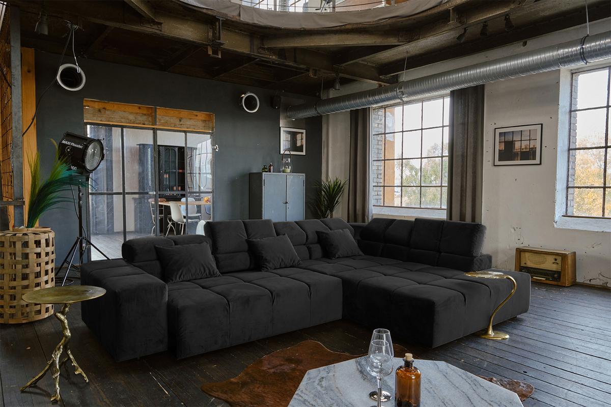ECKSOFA MIT MOTORISCHEM SITZVORZUG NEVADA Schwarz Velvet Relaxfunktion - Schwarz, Textil (319/215cm) - KAWOLA