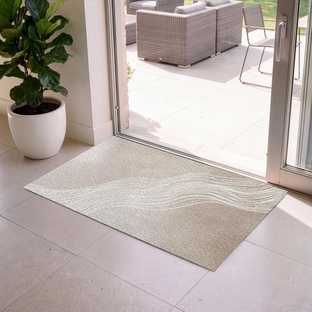 FUSSMATTE Wellenlinien - Fließend - Sandfarben Fußabtreter 120x80 cm - Beige, Kunststoff (120/0.4cm) - MuchoWow