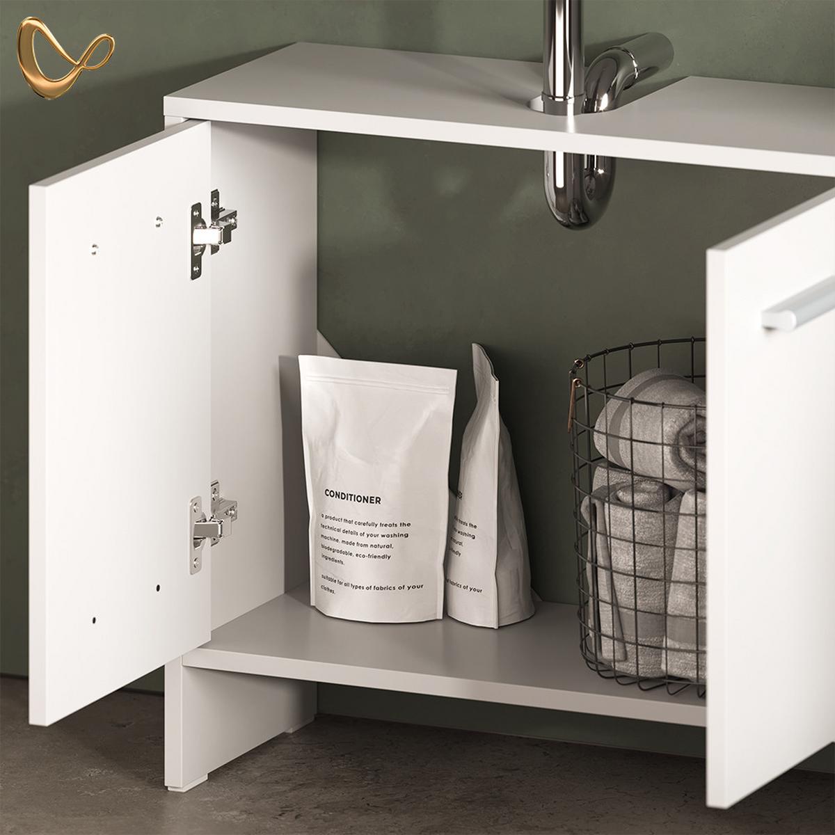 BADMÖBEL-SET Amalfi Weiß 3-teilig - Weiß, Holzwerkstoff (63.8/57/26.3cm) - Livinity®
